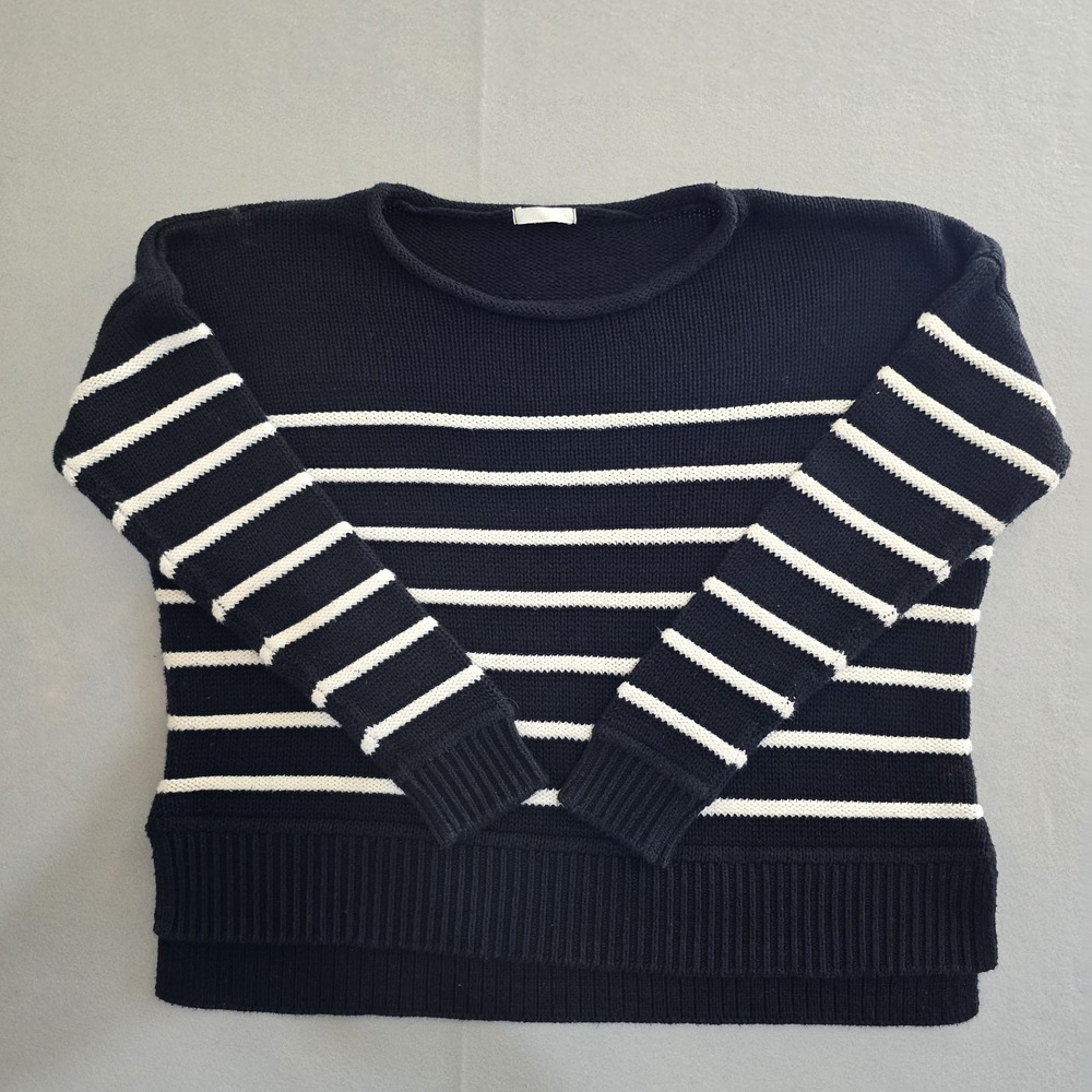 H&M Women XL Black White Striped Sweater Knit Nautical Pullover Long Sleeve